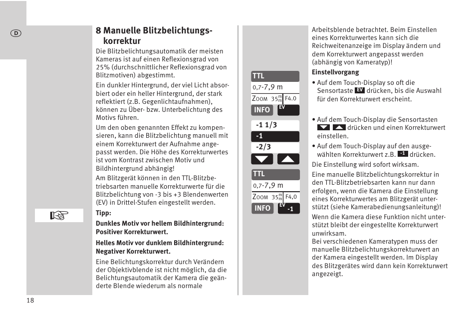 8 manuelle blitzbelichtungs- korrektur | Metz MECABLITZ 52 AF-1 digital Olympus User Manual | Page 18 / 262