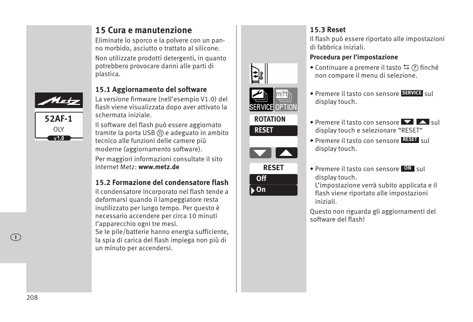 15 cura e manutenzione, 52af-1 | Metz MECABLITZ 52 AF-1 digital Olympus User Manual | Page 208 / 262