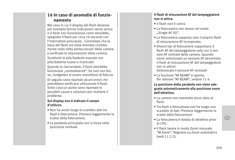 16 in caso di anomalie di funzio- namento | Metz MECABLITZ 52 AF-1 digital Olympus User Manual | Page 209 / 262