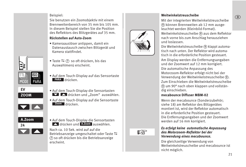 Metz MECABLITZ 52 AF-1 digital Olympus User Manual | Page 21 / 262