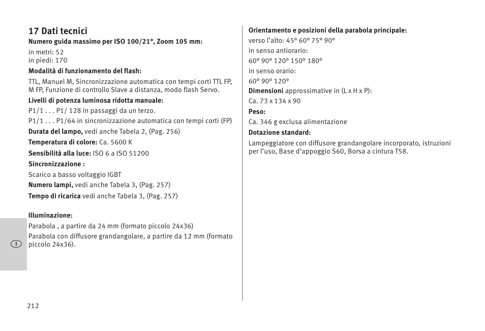 17 dati tecnici | Metz MECABLITZ 52 AF-1 digital Olympus User Manual | Page 212 / 262