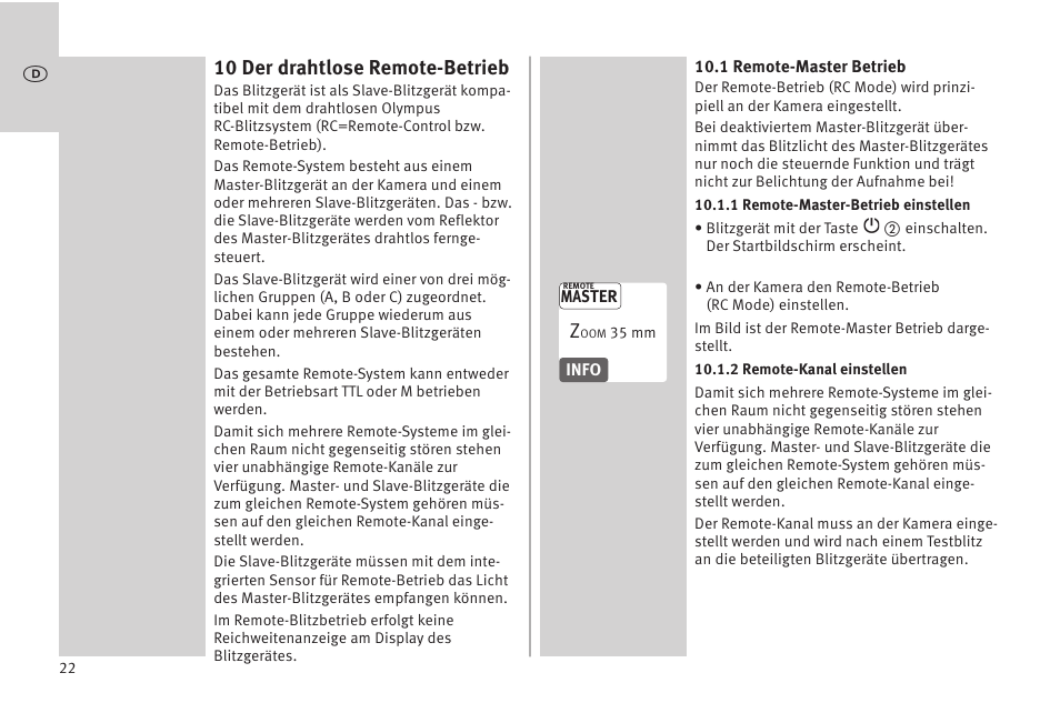 10 der drahtlose remote-betrieb | Metz MECABLITZ 52 AF-1 digital Olympus User Manual | Page 22 / 262