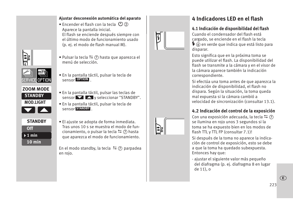 4 indicadores led en el flash | Metz MECABLITZ 52 AF-1 digital Olympus User Manual | Page 223 / 262