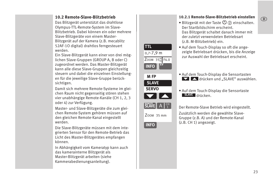 Metz MECABLITZ 52 AF-1 digital Olympus User Manual | Page 23 / 262