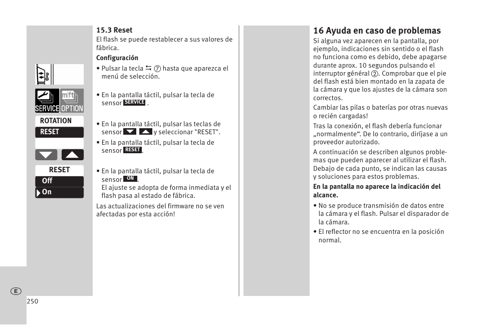 16 ayuda en caso de problemas | Metz MECABLITZ 52 AF-1 digital Olympus User Manual | Page 250 / 262