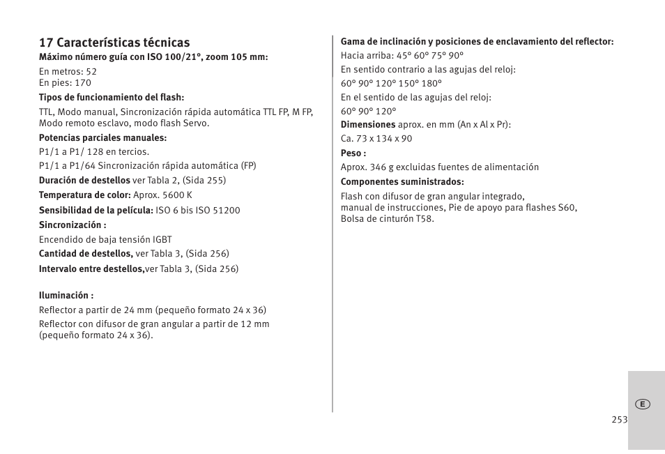 17 características técnicas | Metz MECABLITZ 52 AF-1 digital Olympus User Manual | Page 253 / 262