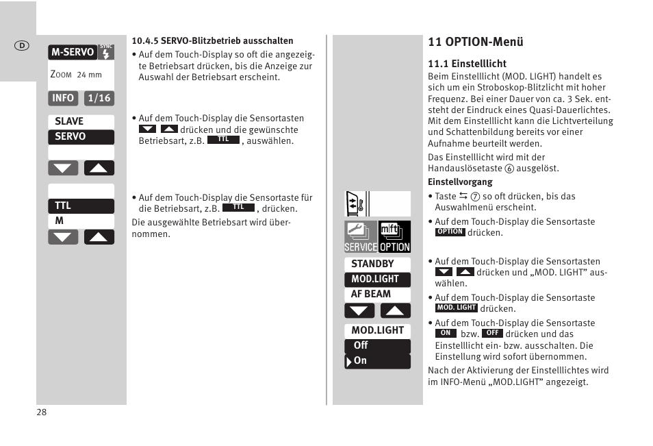 11 option-menü | Metz MECABLITZ 52 AF-1 digital Olympus User Manual | Page 28 / 262