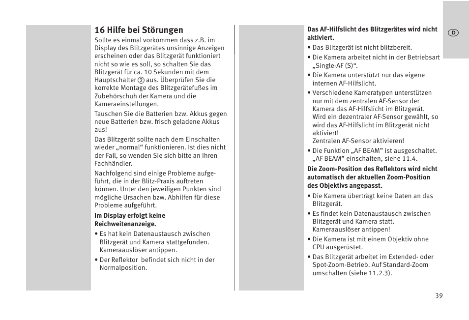 16 hilfe bei störungen | Metz MECABLITZ 52 AF-1 digital Olympus User Manual | Page 39 / 262