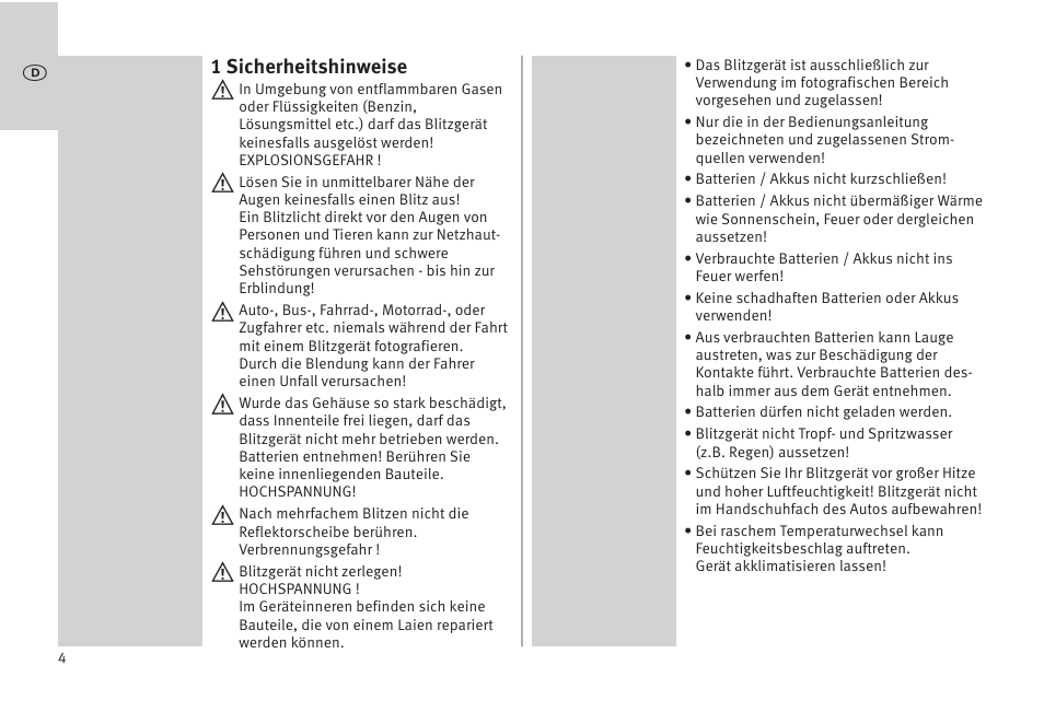 1 sicherheitshinweise | Metz MECABLITZ 52 AF-1 digital Olympus User Manual | Page 4 / 262