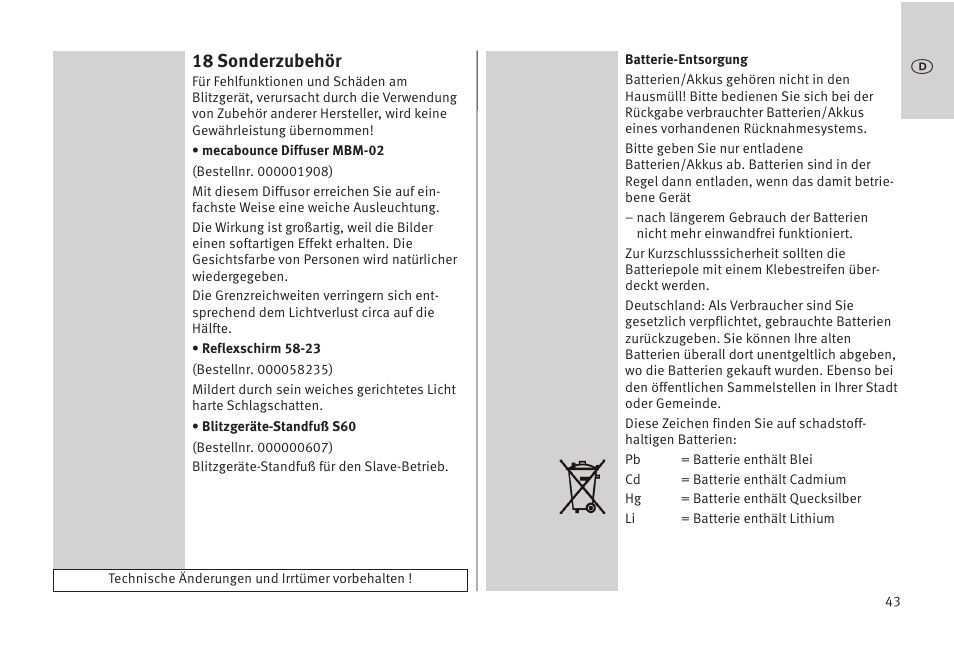 18 sonderzubehör | Metz MECABLITZ 52 AF-1 digital Olympus User Manual | Page 43 / 262