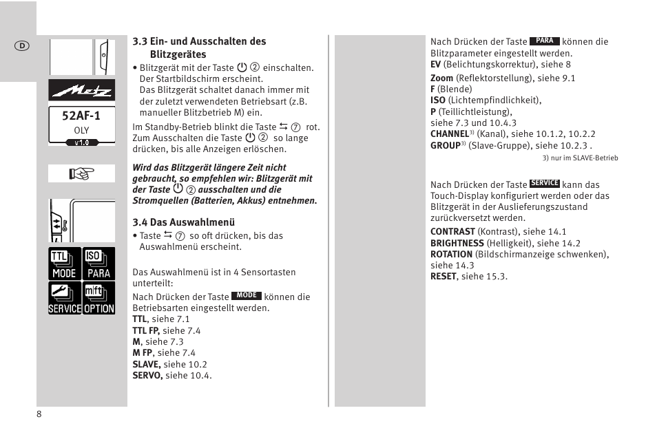 52af-1 | Metz MECABLITZ 52 AF-1 digital Olympus User Manual | Page 8 / 262