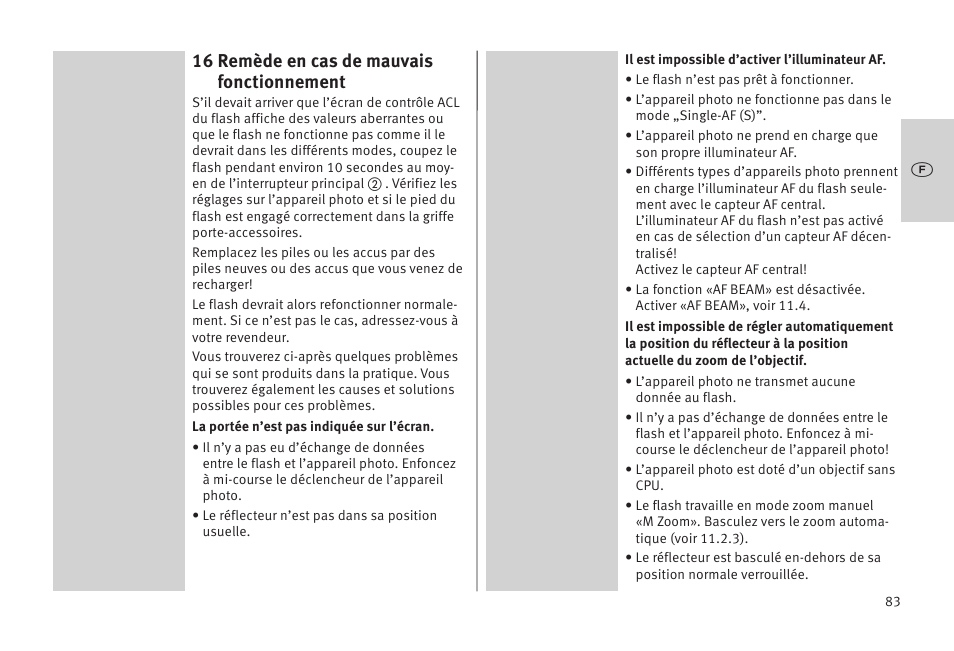 16 remède en cas de mauvais fonctionnement | Metz MECABLITZ 52 AF-1 digital Olympus User Manual | Page 83 / 262