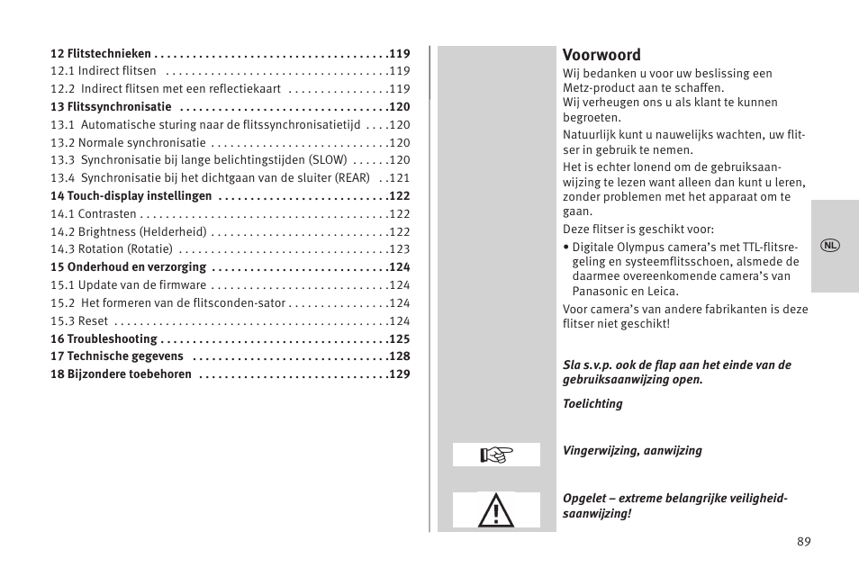 Voorwoord | Metz MECABLITZ 52 AF-1 digital Olympus User Manual | Page 89 / 262