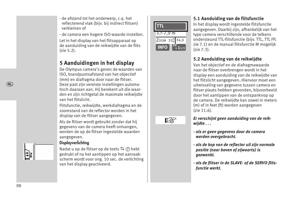 5 aanduidingen in het display | Metz MECABLITZ 52 AF-1 digital Olympus User Manual | Page 98 / 262