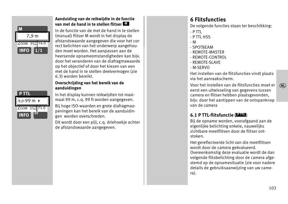 6 flitsfuncties | Metz MECABLITZ 52 AF-1 digital Pentax User Manual | Page 103 / 278