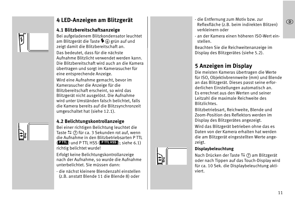4 led-anzeigen am blitzgerät, 5 anzeigen im display | Metz MECABLITZ 52 AF-1 digital Pentax User Manual | Page 11 / 278