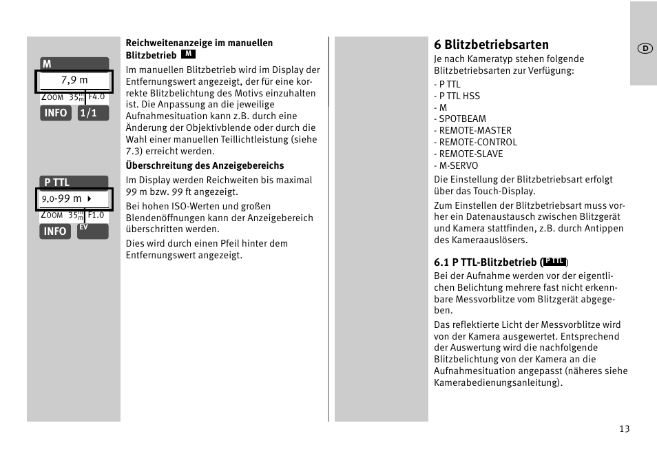 6 blitzbetriebsarten | Metz MECABLITZ 52 AF-1 digital Pentax User Manual | Page 13 / 278