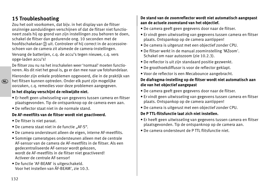15 troubleshooting | Metz MECABLITZ 52 AF-1 digital Pentax User Manual | Page 132 / 278