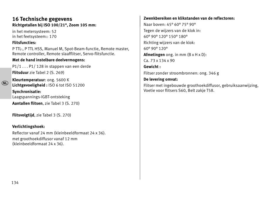 16 technische gegevens | Metz MECABLITZ 52 AF-1 digital Pentax User Manual | Page 134 / 278