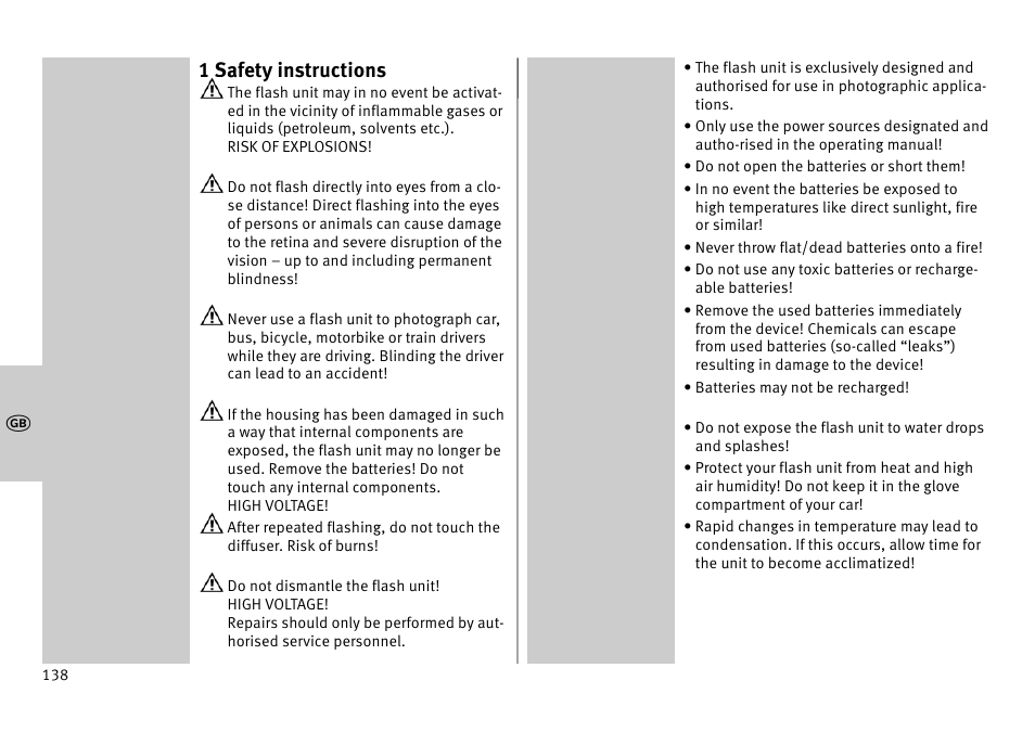 1 safety instructions | Metz MECABLITZ 52 AF-1 digital Pentax User Manual | Page 138 / 278