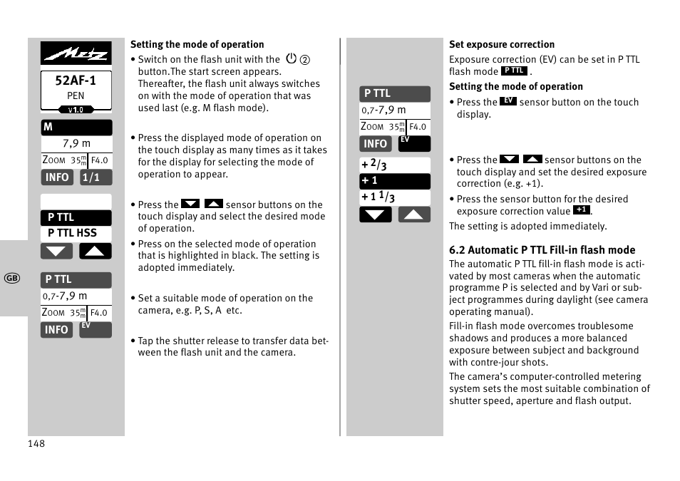 52af-1 | Metz MECABLITZ 52 AF-1 digital Pentax User Manual | Page 148 / 278