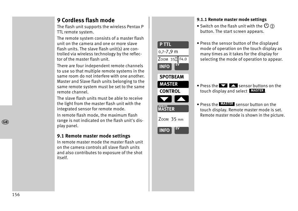 9 cordless flash mode | Metz MECABLITZ 52 AF-1 digital Pentax User Manual | Page 156 / 278