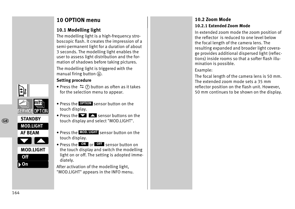 10 option menu | Metz MECABLITZ 52 AF-1 digital Pentax User Manual | Page 164 / 278
