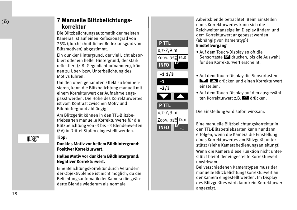 7 manuelle blitzbelichtungs- korrektur | Metz MECABLITZ 52 AF-1 digital Pentax User Manual | Page 18 / 278