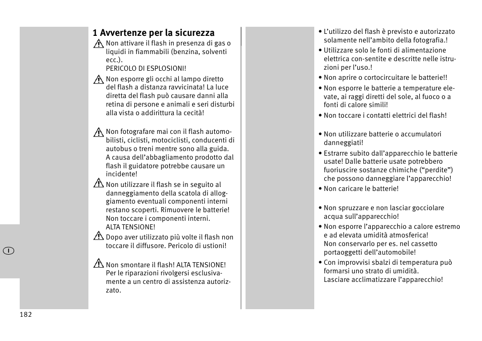 1 avvertenze per la sicurezza | Metz MECABLITZ 52 AF-1 digital Pentax User Manual | Page 182 / 278