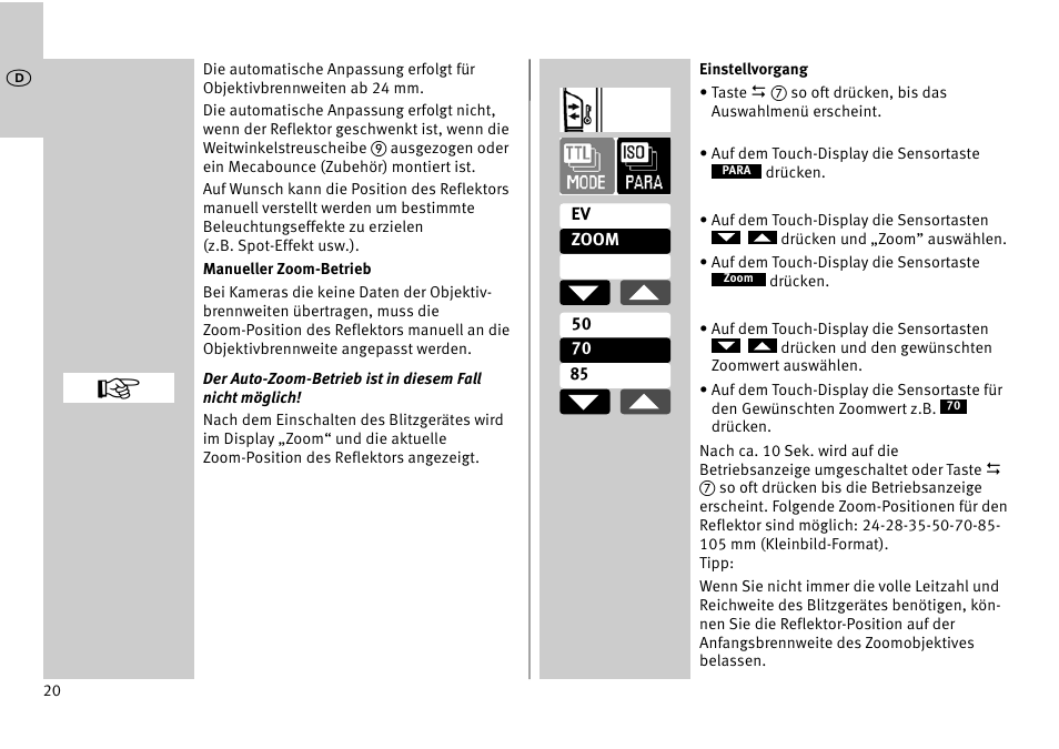 Metz MECABLITZ 52 AF-1 digital Pentax User Manual | Page 20 / 278