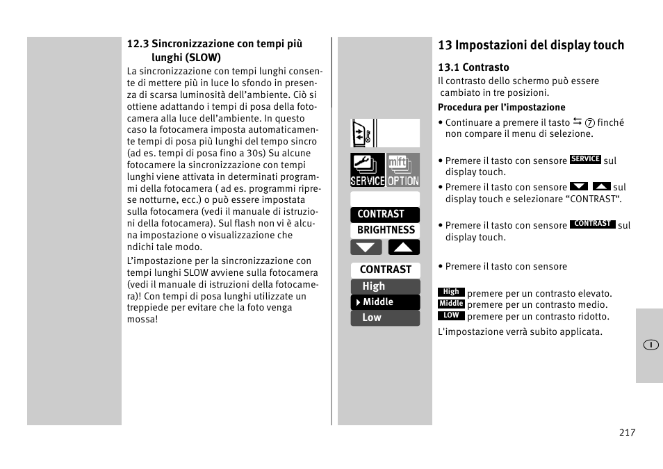 13 impostazioni del display touch | Metz MECABLITZ 52 AF-1 digital Pentax User Manual | Page 217 / 278