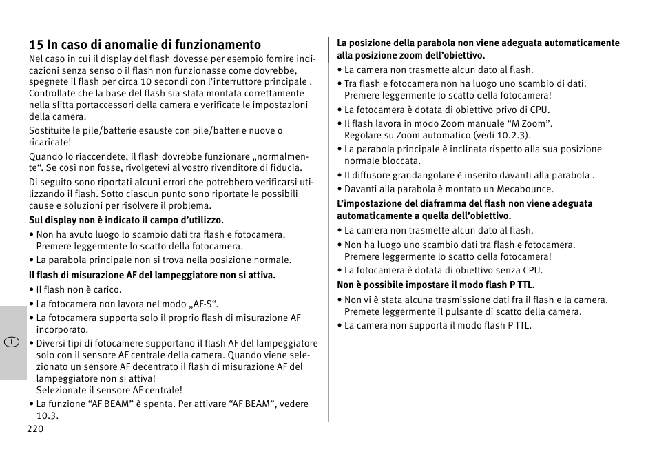 15 in caso di anomalie di funzionamento | Metz MECABLITZ 52 AF-1 digital Pentax User Manual | Page 220 / 278