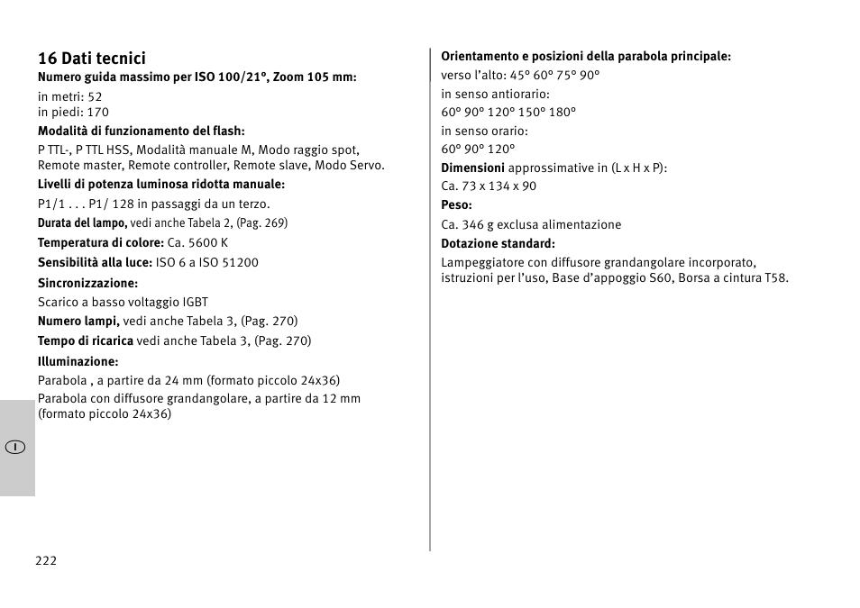16 dati tecnici | Metz MECABLITZ 52 AF-1 digital Pentax User Manual | Page 222 / 278