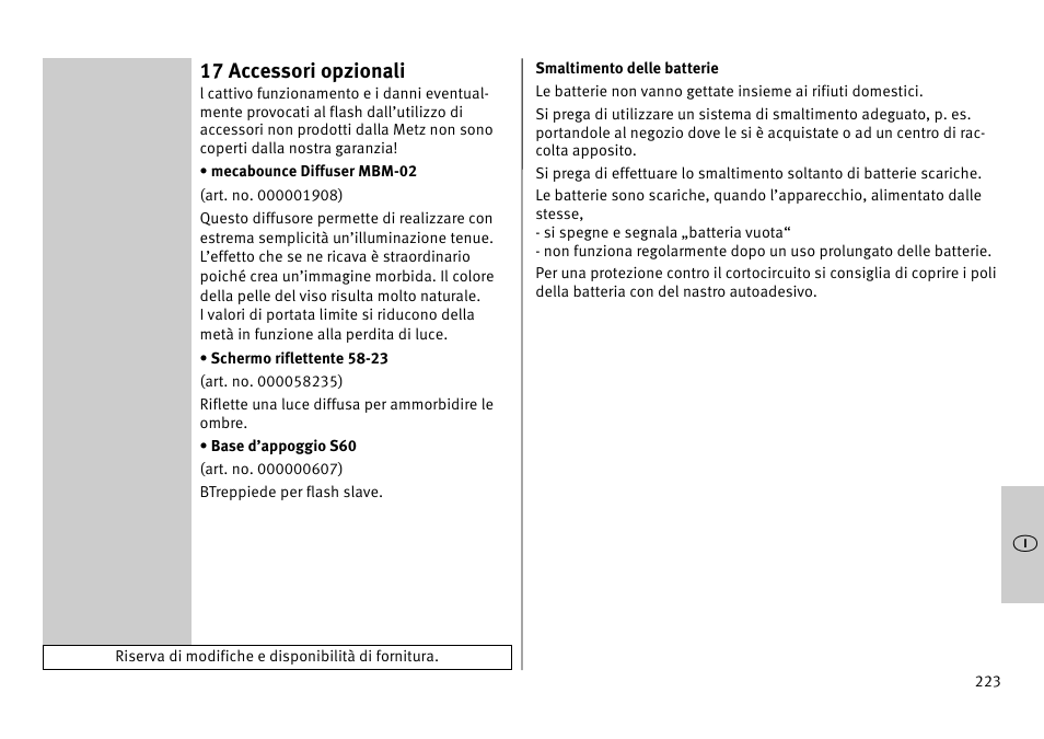 17 accessori opzionali | Metz MECABLITZ 52 AF-1 digital Pentax User Manual | Page 223 / 278