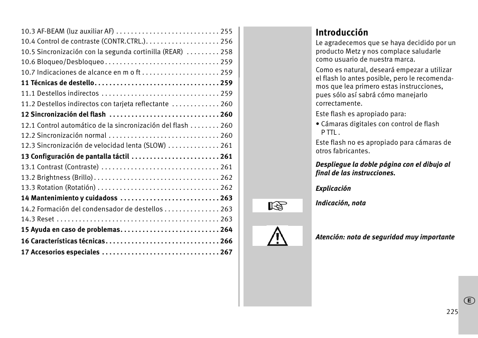 Introducción | Metz MECABLITZ 52 AF-1 digital Pentax User Manual | Page 225 / 278