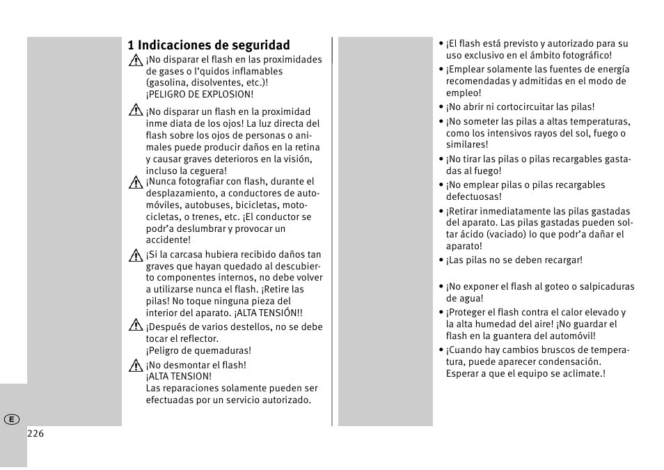 1 indicaciones de seguridad | Metz MECABLITZ 52 AF-1 digital Pentax User Manual | Page 226 / 278
