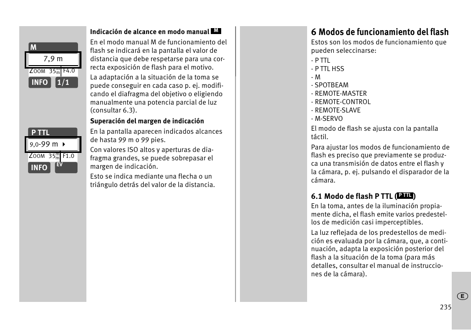 6 modos de funcionamiento del flash | Metz MECABLITZ 52 AF-1 digital Pentax User Manual | Page 235 / 278