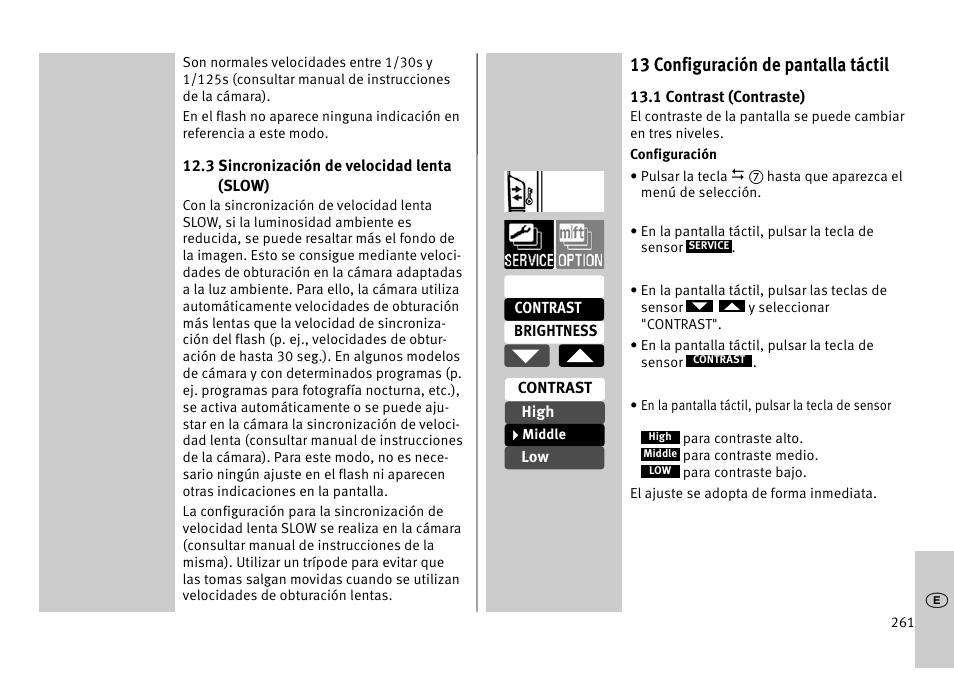 13 configuración de pantalla táctil | Metz MECABLITZ 52 AF-1 digital Pentax User Manual | Page 261 / 278