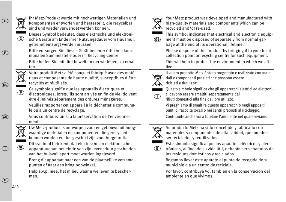 Metz MECABLITZ 52 AF-1 digital Pentax User Manual | Page 274 / 278