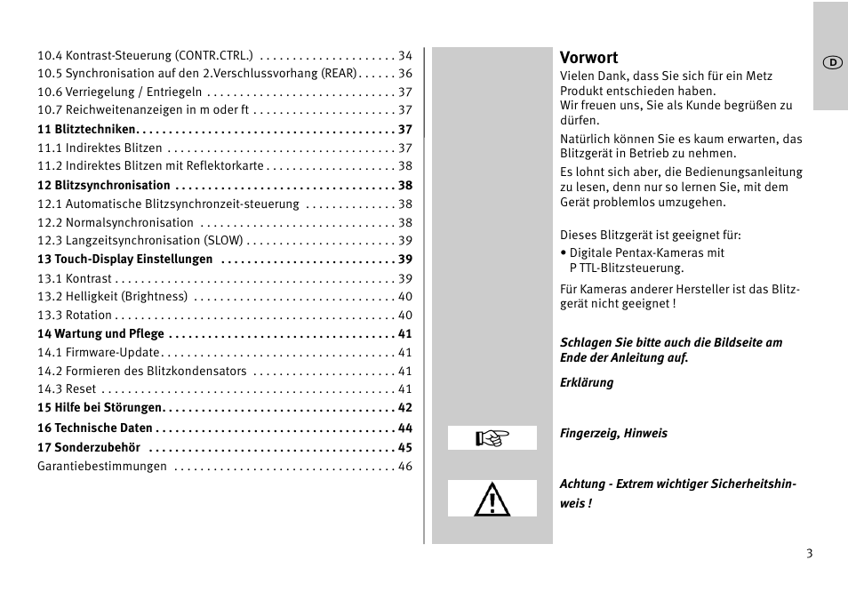 Vorwort | Metz MECABLITZ 52 AF-1 digital Pentax User Manual | Page 3 / 278