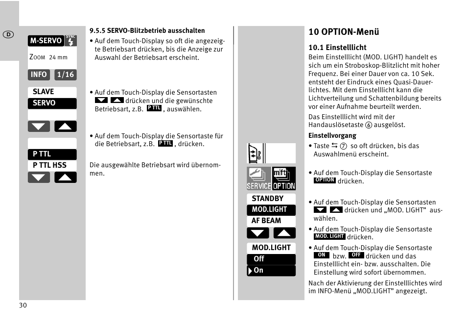 10 option-menü | Metz MECABLITZ 52 AF-1 digital Pentax User Manual | Page 30 / 278