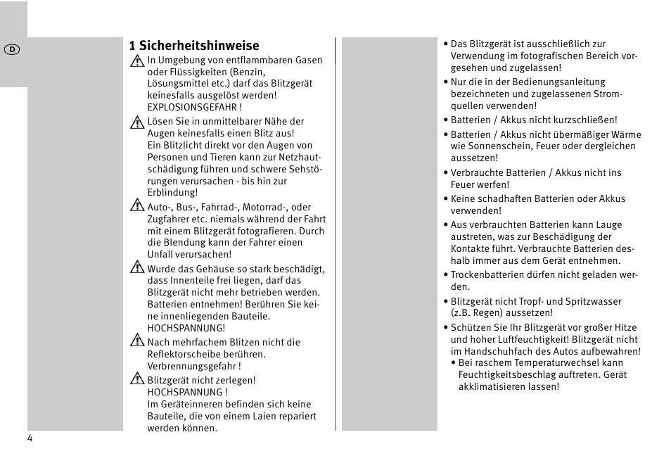 1 sicherheitshinweise | Metz MECABLITZ 52 AF-1 digital Pentax User Manual | Page 4 / 278