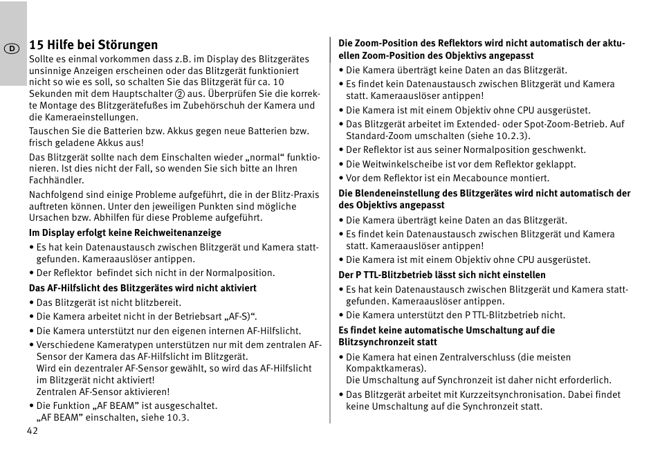 15 hilfe bei störungen | Metz MECABLITZ 52 AF-1 digital Pentax User Manual | Page 42 / 278