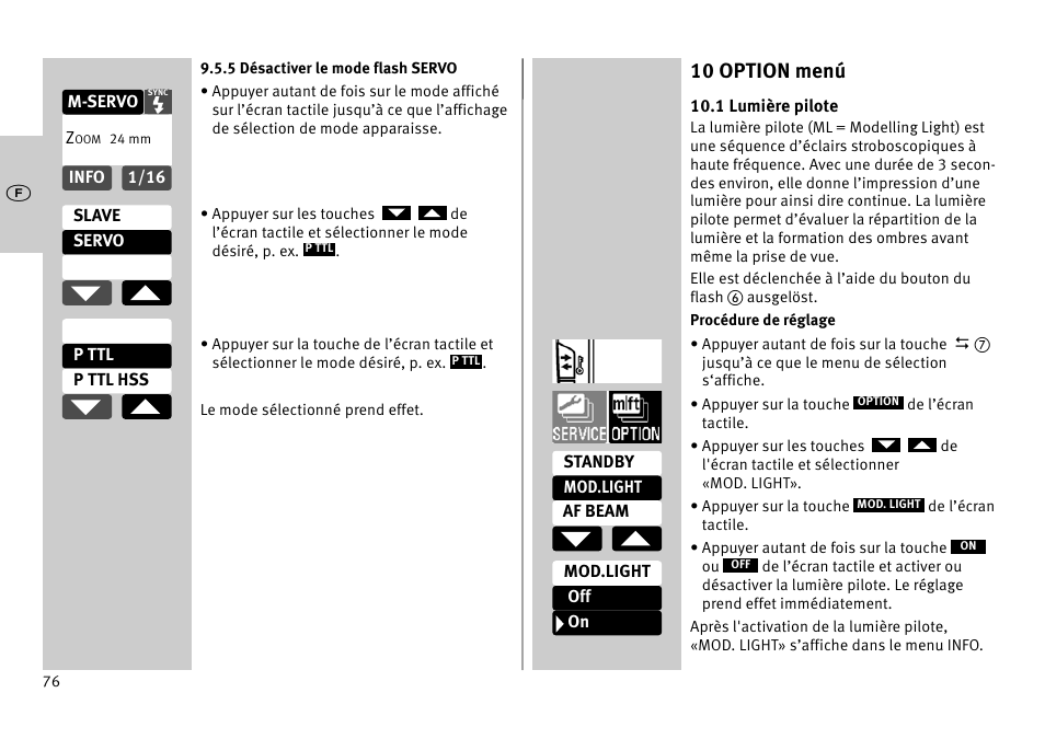 10 option menú | Metz MECABLITZ 52 AF-1 digital Pentax User Manual | Page 76 / 278