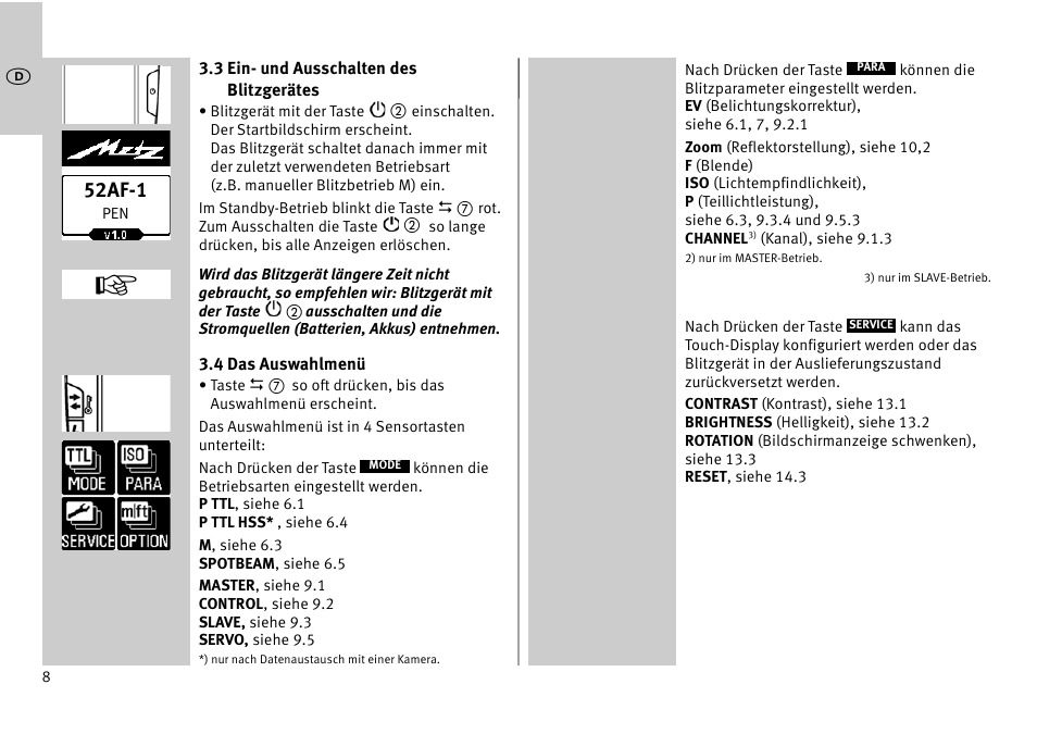 52af-1 | Metz MECABLITZ 52 AF-1 digital Pentax User Manual | Page 8 / 278