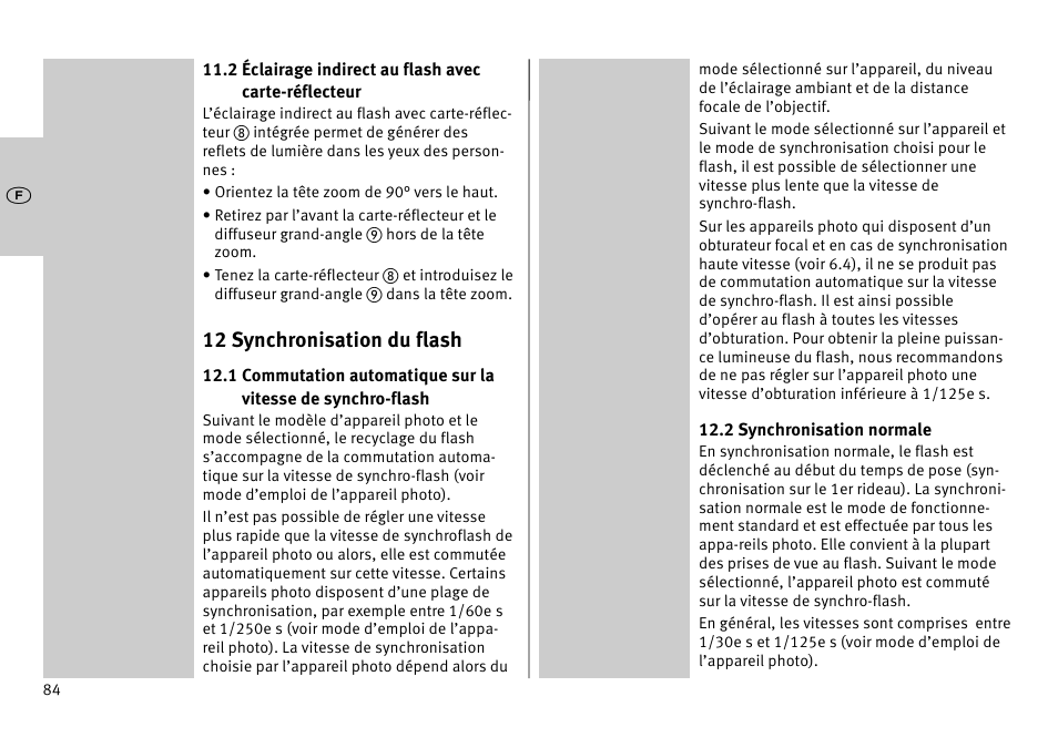 12 synchronisation du flash | Metz MECABLITZ 52 AF-1 digital Pentax User Manual | Page 84 / 278