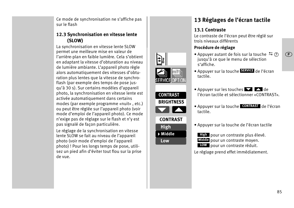 13 réglages de l’écran tactile | Metz MECABLITZ 52 AF-1 digital Pentax User Manual | Page 85 / 278