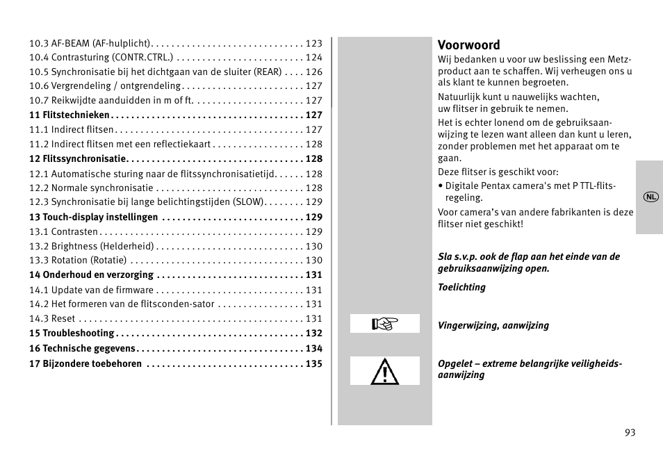 Voorwoord | Metz MECABLITZ 52 AF-1 digital Pentax User Manual | Page 93 / 278