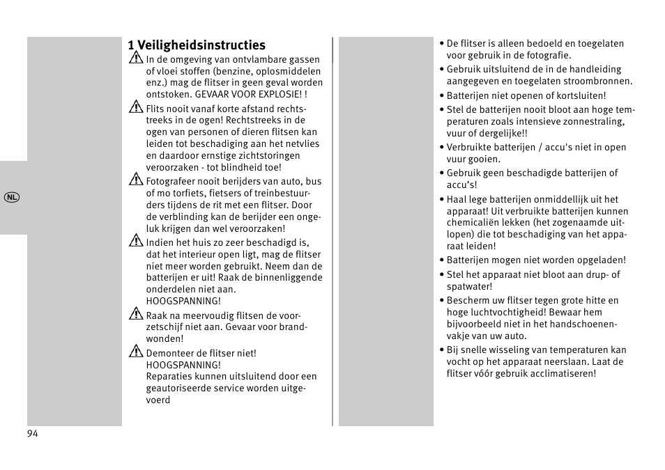1 veiligheidsinstructies | Metz MECABLITZ 52 AF-1 digital Pentax User Manual | Page 94 / 278