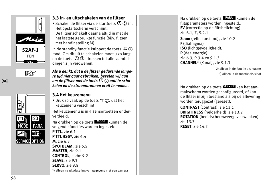52af-1 | Metz MECABLITZ 52 AF-1 digital Pentax User Manual | Page 98 / 278